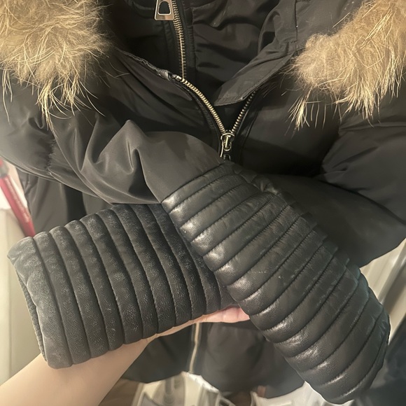 Rudsak black double zippper jacket leather sleeve with fur size S mid length - Picture 5 of 11